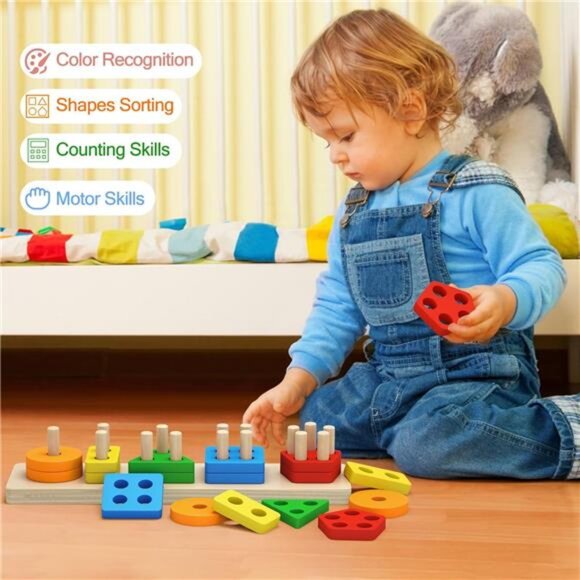 Montessori Toys for 1 to 3-Year-Old Boys Girls Toddlers,Wooden Sorting &Stacking - Picture 5 of 7